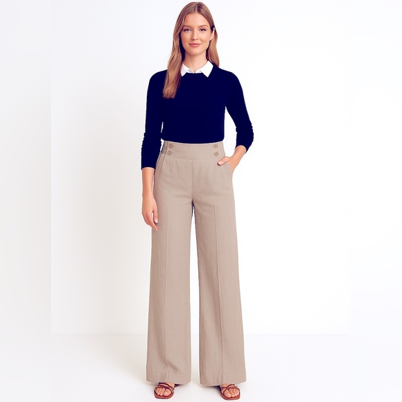elevenses Pants - Anthropologie Business Casual Wide Leg  Linen Blend Sailor Pant/Trousers